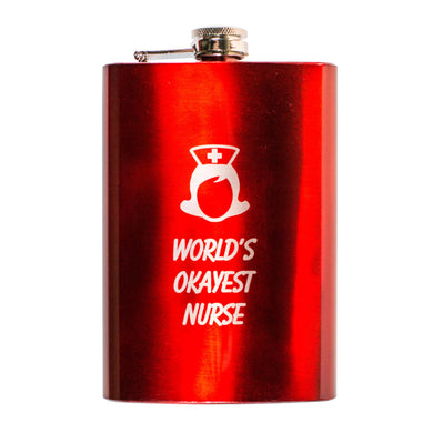 8oz RED World's Okayest Nurse Flask