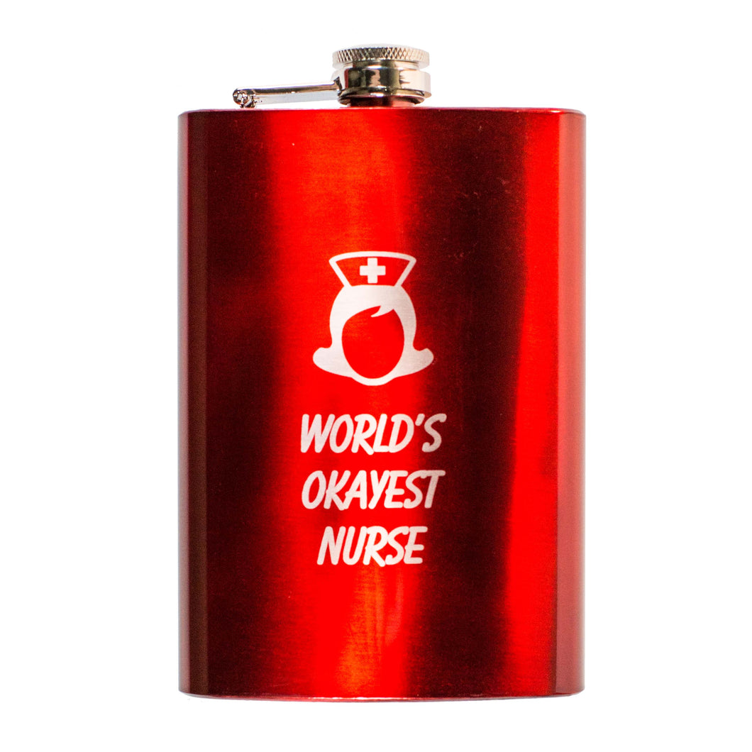 8oz RED World's Okayest Nurse Flask