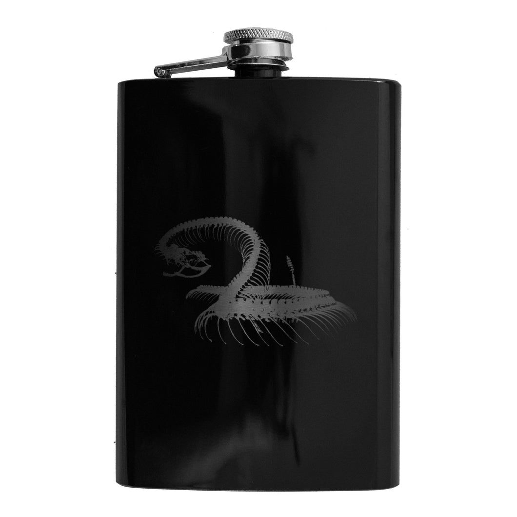 8oz Rattlesnake Skeleton Black Flask