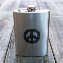 Load image into Gallery viewer, 8oz Rustic Peace Stainless Steel Flask