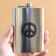 Load image into Gallery viewer, 8oz Rustic Peace Stainless Steel Flask