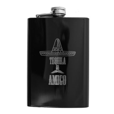 8oz Tequila Es Mi Amigo Black Flask