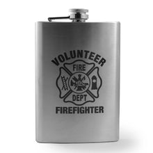 Load image into Gallery viewer, 8oz Volunteer Firefighter Logo Stainless Steel Flask