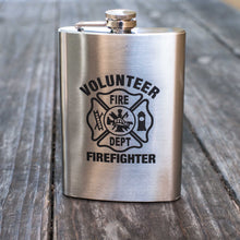 Load image into Gallery viewer, 8oz Volunteer Firefighter Logo Stainless Steel Flask