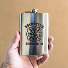 Load image into Gallery viewer, 8oz Volunteer Firefighter Logo Stainless Steel Flask