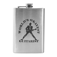 Load image into Gallery viewer, 8oz World&#39;s Okayest Guitarist Stainless Steel Flask