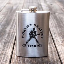 Load image into Gallery viewer, 8oz World&#39;s Okayest Guitarist Stainless Steel Flask