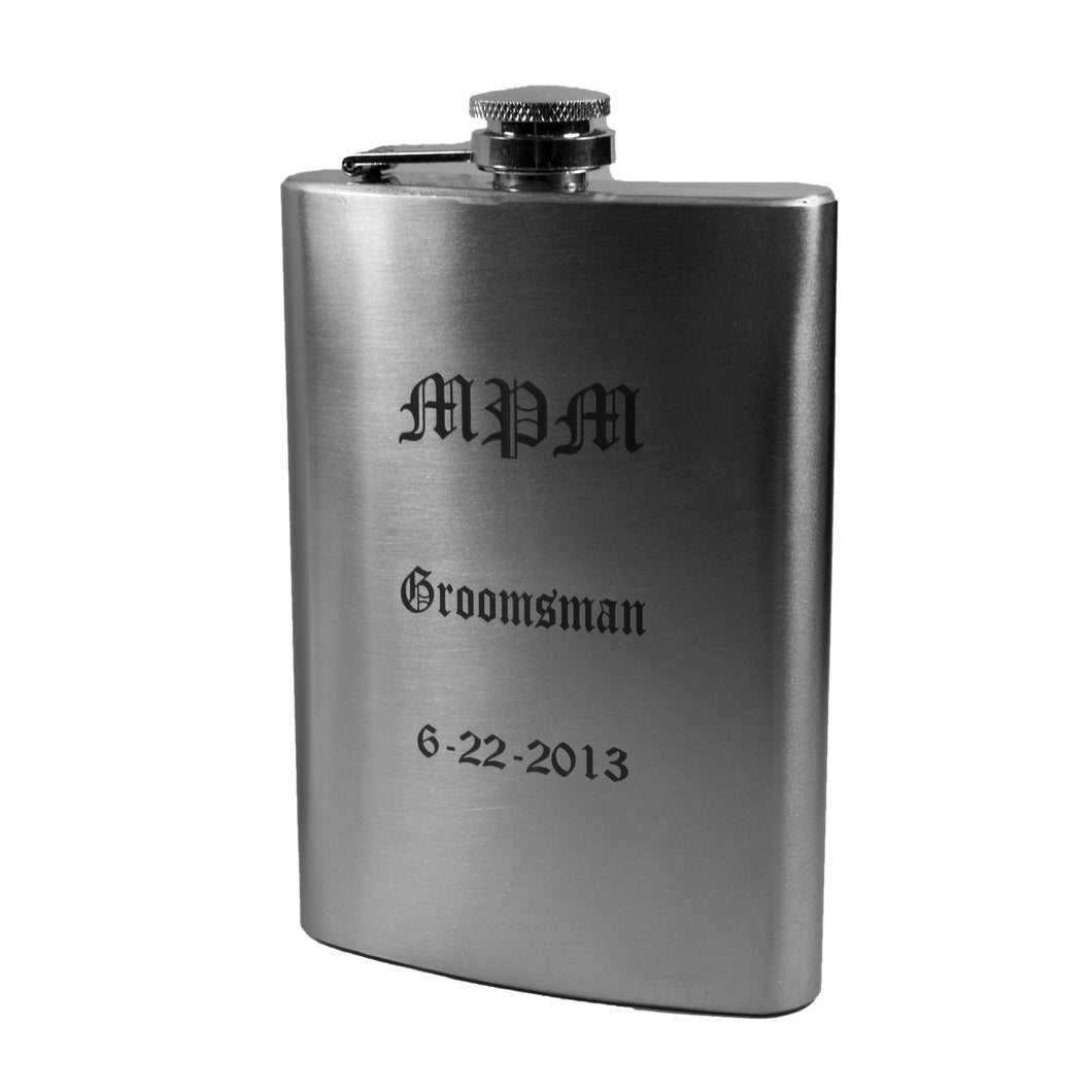 8oz Personalized Laser Engraved Flask Groomsmen Gift or WEDDING up to 3 lines