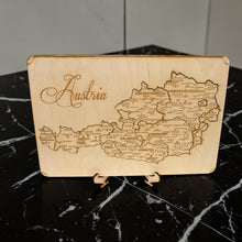 Load image into Gallery viewer, Austria Puzzle Map - Art Kit - Raw Wood 12x18 Inches - 11 Pieces - With Stand