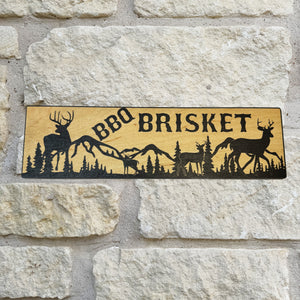 BBQ Brisket Deer Scene - BLACK Sign 4x12