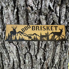 Load image into Gallery viewer, BBQ Brisket Deer Scene - BLACK Sign 4x12