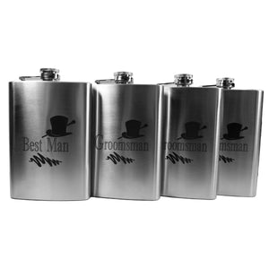 8oz Best Man and 3 Groomsman Stainless Steel Flasks Wedding gift (QTY 4 flasks)