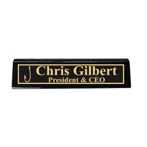 Desk Wedge Name Plate - PERSONALIZED - Fish Hook - 11 Inches
