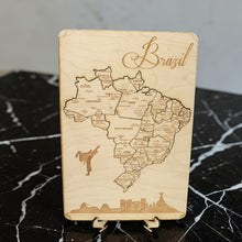 Load image into Gallery viewer, Brazil Puzzle Map - Art Kit - Raw Wood 12x18 Inches - 28 Pieces - With Stand