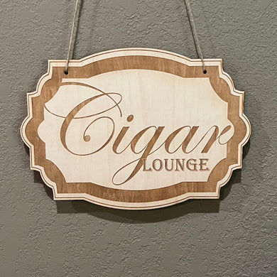 Cigar Lounge - Raw Wood Door Sign 7x9.5in