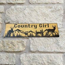 Load image into Gallery viewer, Country Girl Deer Mountain Scene - BLACK Sign 4x12