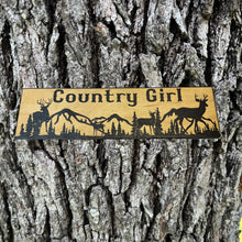 Load image into Gallery viewer, Country Girl Deer Mountain Scene - BLACK Sign 4x12