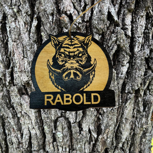 Ornament - Customized Personalized BLACK Wild Boar Head - Raw Wood