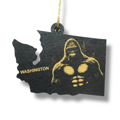 Ornament - Black - Washington State with Bigfoot