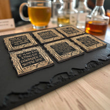 Load image into Gallery viewer, Coaster - BLACK - Fantasy Quotes Coaster Set of 6 Raw Wood