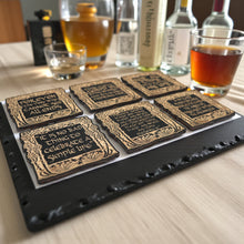 Load image into Gallery viewer, Coaster - BLACK - Fantasy Quotes Coaster Set of 6 Raw Wood