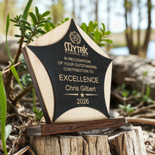 Load image into Gallery viewer, Award - PERSONALIZED - Trophy Award 1 - Black on Raw Wood