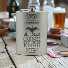 Load image into Gallery viewer, 8oz Come and Bend the Knee Stainless Steel Flask CUSTOM PERSONALIZED