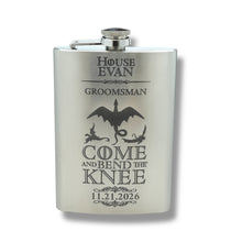 Load image into Gallery viewer, 8oz Come and Bend the Knee Stainless Steel Flask CUSTOM PERSONALIZED