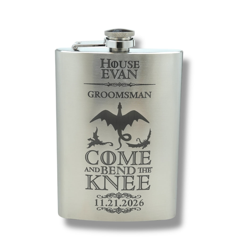 8oz Come and Bend the Knee Stainless Steel Flask CUSTOM PERSONALIZED
