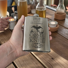 Load image into Gallery viewer, 8oz Come and Bend the Knee Stainless Steel Flask CUSTOM PERSONALIZED