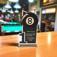 Load image into Gallery viewer, Trophy Award - PERSONALIZED - Billiards Pool - 1st 2nd 3rd Place - 9x5 Inches