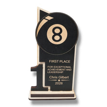 Load image into Gallery viewer, Trophy Award - PERSONALIZED - Billiards Pool - 1st 2nd 3rd Place - 9x5 Inches