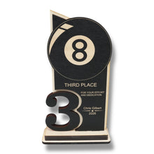 Load image into Gallery viewer, Trophy Award - PERSONALIZED - Billiards Pool - 1st 2nd 3rd Place - 9x5 Inches