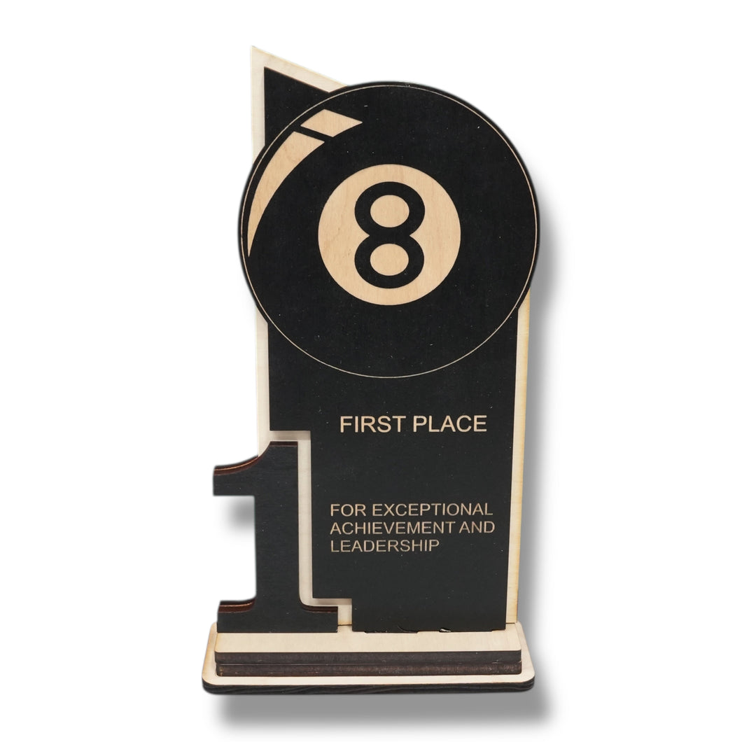 Trophy Award - CUSTOM - Billiards Pool - 1st 2nd 3rd Place - 9x5 Inches