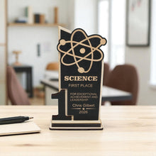 Load image into Gallery viewer, Trophy Award - PERSONALIZED - Science - 1st 2nd 3rd Place - 9x5 Inches