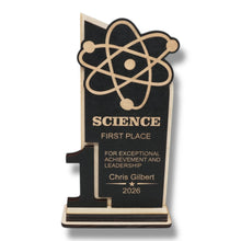 Load image into Gallery viewer, Trophy Award - PERSONALIZED - Science - 1st 2nd 3rd Place - 9x5 Inches