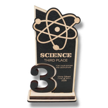 Load image into Gallery viewer, Trophy Award - PERSONALIZED - Science - 1st 2nd 3rd Place - 9x5 Inches