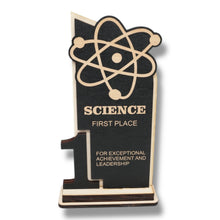 Load image into Gallery viewer, Trophy Award - CUSTOM - Science - 1st 2nd 3rd Place - 9x5 Inches
