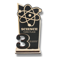 Load image into Gallery viewer, Trophy Award - CUSTOM - Science - 1st 2nd 3rd Place - 9x5 Inches