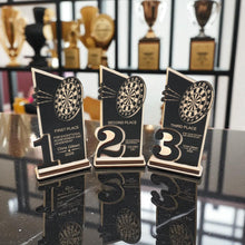 Load image into Gallery viewer, Trophy Award - PERSONALIZED - Darts - 1st 2nd 3rd Place - 9x5 Inches