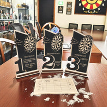 Load image into Gallery viewer, Trophy Award - PERSONALIZED - Darts - 1st 2nd 3rd Place - 9x5 Inches