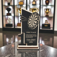 Load image into Gallery viewer, Trophy Award - PERSONALIZED - Darts - 1st 2nd 3rd Place - 9x5 Inches