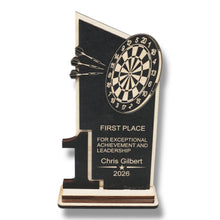 Load image into Gallery viewer, Trophy Award - PERSONALIZED - Darts - 1st 2nd 3rd Place - 9x5 Inches