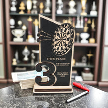 Load image into Gallery viewer, Trophy Award - PERSONALIZED - Darts - 1st 2nd 3rd Place - 9x5 Inches