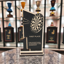 Load image into Gallery viewer, Trophy Award - CUSTOM - Darts - 1st 2nd 3rd Place - 9x5 Inches