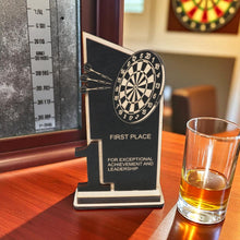 Load image into Gallery viewer, Trophy Award - CUSTOM - Darts - 1st 2nd 3rd Place - 9x5 Inches