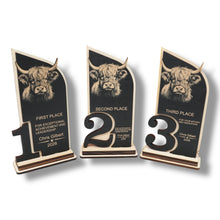 Load image into Gallery viewer, Trophy Award - PERSONALIZED - Highland Cow - 1st 2nd 3rd Place - 9x5 Inches