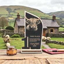 Load image into Gallery viewer, Trophy Award - PERSONALIZED - Highland Cow - 1st 2nd 3rd Place - 9x5 Inches