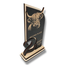 Load image into Gallery viewer, Trophy Award - PERSONALIZED - Highland Cow - 1st 2nd 3rd Place - 9x5 Inches