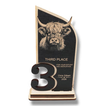 Load image into Gallery viewer, Trophy Award - PERSONALIZED - Highland Cow - 1st 2nd 3rd Place - 9x5 Inches